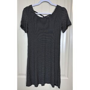 Olivia Rae T-Shirt Dress Black White Knit Criss Cross Back Soft‎ Rayon Sz M